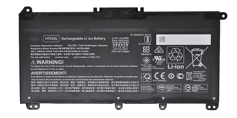 HT03XL RHINO POWER Batería para portátil HP Pavilion 14-CE 15-CS 15-DA 17-by 250 255 340 470 G7 Series HSTNN-IB8O HSTNN-LB8L HSTNN-UB7J HSTNN-DB8S HSTNN-DB8R HSTNN-LB8M HSTNN-IB8X L11421-1C1 /2C2 41,04Wh